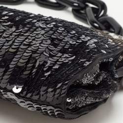 Prada Black Ombre Sequins Logo Chain Clutch