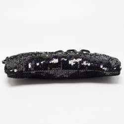 Prada Black Ombre Sequins Logo Chain Clutch