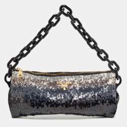 Prada Black Ombre Sequins Logo Chain Clutch