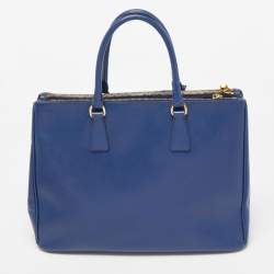 Pre Owned Prada Navy Blue Saffiano Lux Leather Large Galleria Double Zip Tote