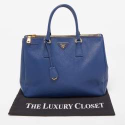Pre Owned Prada Navy Blue Saffiano Lux Leather Large Galleria Double Zip Tote