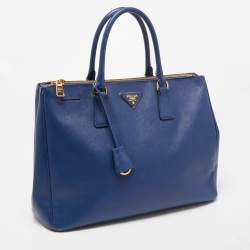 Pre Owned Prada Navy Blue Saffiano Lux Leather Large Galleria Double Zip Tote
