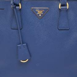 Pre Owned Prada Navy Blue Saffiano Lux Leather Large Galleria Double Zip Tote