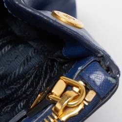 Pre Owned Prada Navy Blue Saffiano Lux Leather Large Galleria Double Zip Tote