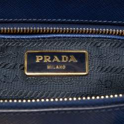 Pre Owned Prada Navy Blue Saffiano Lux Leather Large Galleria Double Zip Tote