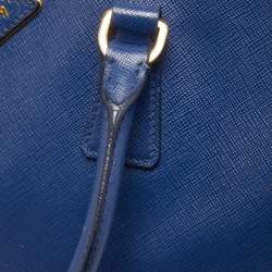 Pre Owned Prada Navy Blue Saffiano Lux Leather Large Galleria Double Zip Tote