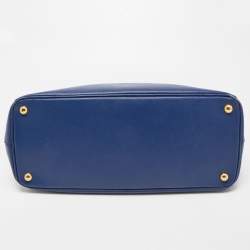 Pre Owned Prada Navy Blue Saffiano Lux Leather Large Galleria Double Zip Tote