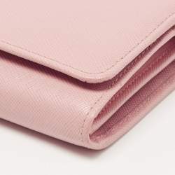 Prada Light Pink Saffiano Leather Logo Flap Continental Wallet
