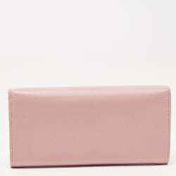 Prada Light Pink Saffiano Leather Logo Flap Continental Wallet