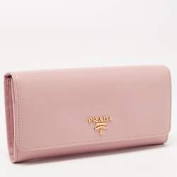 Prada Light Pink Saffiano Leather Logo Flap Continental Wallet