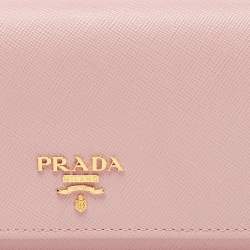 Prada Light Pink Saffiano Leather Logo Flap Continental Wallet