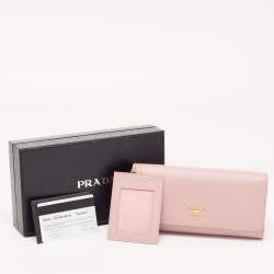 Prada Light Pink Saffiano Leather Logo Flap Continental Wallet