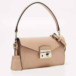 Pre Owned Prada Beige Saffiano Leather Mini Sound Crossbody Bag