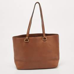 Pre Owned Prada Brown Vitello Danio Leather Logo Embossed Tote