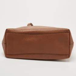 Pre Owned Prada Brown Vitello Danio Leather Logo Embossed Tote