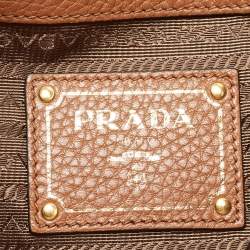 Pre Owned Prada Brown Vitello Danio Leather Logo Embossed Tote