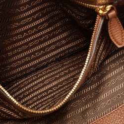 Pre Owned Prada Brown Vitello Danio Leather Logo Embossed Tote