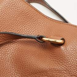 Pre Owned Prada Brown Vitello Danio Leather Logo Embossed Tote