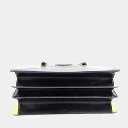 Prada Black Leather Turn-Lock Flap Tote Bag