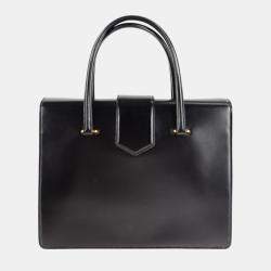 Prada Black Leather Turn-Lock Flap Tote Bag