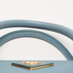 Pre Owned Prada Blue Saffiano Lux Leather Small Double Zip Tote