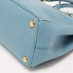 Pre Owned Prada Blue Saffiano Lux Leather Small Double Zip Tote