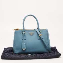Pre Owned Prada Blue Saffiano Lux Leather Small Double Zip Tote