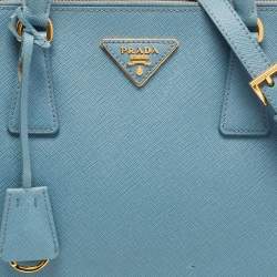 Pre Owned Prada Blue Saffiano Lux Leather Small Double Zip Tote