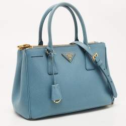 Pre Owned Prada Blue Saffiano Lux Leather Small Double Zip Tote