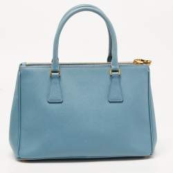 Pre Owned Prada Blue Saffiano Lux Leather Small Double Zip Tote