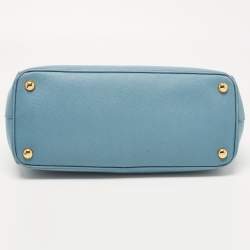 Pre Owned Prada Blue Saffiano Lux Leather Small Double Zip Tote