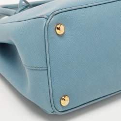 Pre Owned Prada Blue Saffiano Lux Leather Small Double Zip Tote
