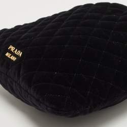 Pre Owned Prada Black Velvet Drawstring Clutch Bag