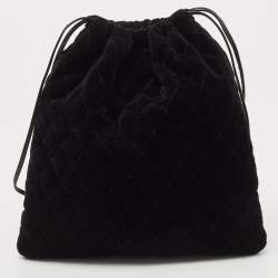 Pre Owned Prada Black Velvet Drawstring Clutch Bag