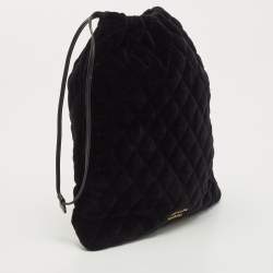 Pre Owned Prada Black Velvet Drawstring Clutch Bag