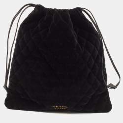 Pre Owned Prada Black Velvet Drawstring Clutch Bag