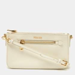 PRADA Clutch Second Bag Gold Leather Logo Used With Box Used From Japan