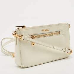 Pre Owned Prada White Saffiano Lux Leather Front Pocket Crossbody Bag