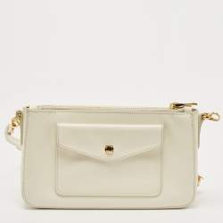 Pre Owned Prada White Saffiano Lux Leather Front Pocket Crossbody Bag