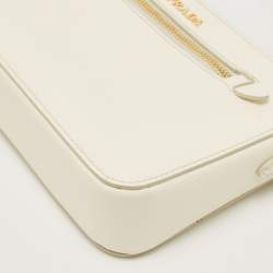 Pre Owned Prada White Saffiano Lux Leather Front Pocket Crossbody Bag