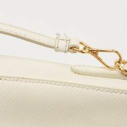 Pre Owned Prada White Saffiano Lux Leather Front Pocket Crossbody Bag