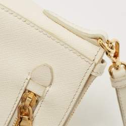 Pre Owned Prada White Saffiano Lux Leather Front Pocket Crossbody Bag