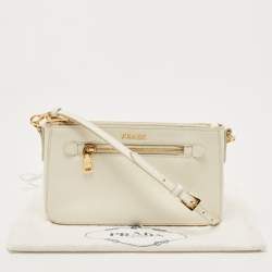 Pre Owned Prada White Saffiano Lux Leather Front Pocket Crossbody Bag
