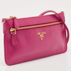 Prada Pink Saffiano Leather Top Zip Clutch Bag