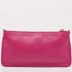 Prada Pink Saffiano Leather Top Zip Clutch Bag
