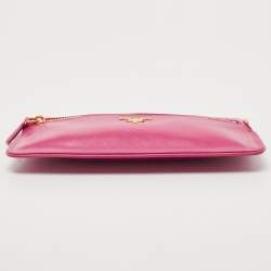 Prada Pink Saffiano Leather Top Zip Clutch Bag