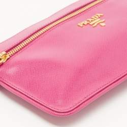 Prada Pink Saffiano Leather Top Zip Clutch Bag