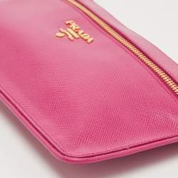 Prada Pink Saffiano Leather Top Zip Clutch Bag