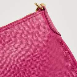 Prada Pink Saffiano Leather Top Zip Clutch Bag
