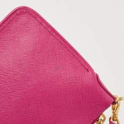 Prada Pink Saffiano Leather Top Zip Clutch Bag